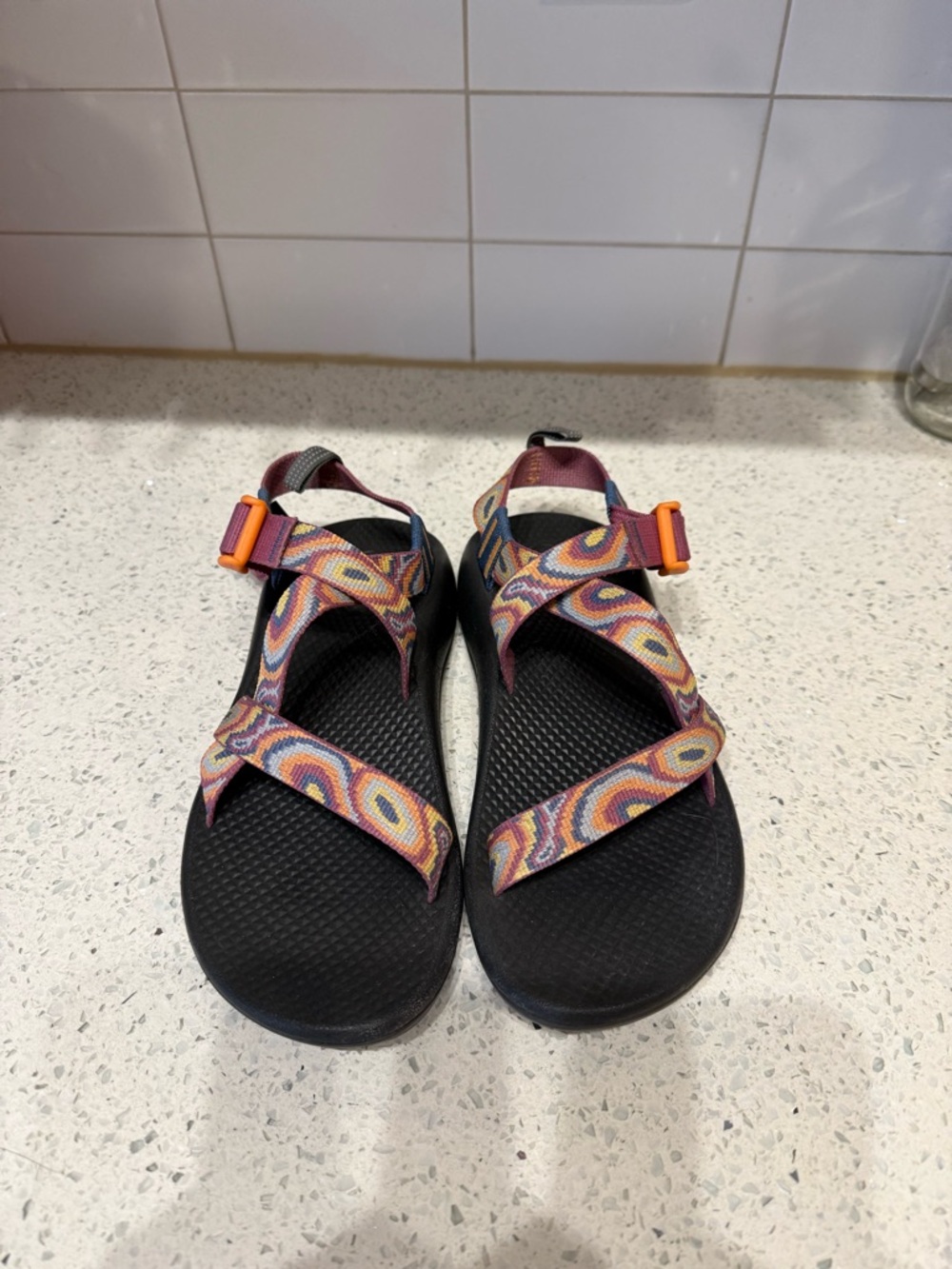 Multicolor Patterned Strap Chaco Sandals- Black Footbed